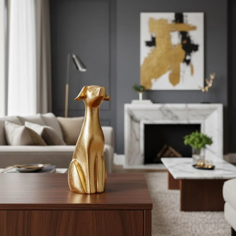 Figura decorativa perro grande dorado